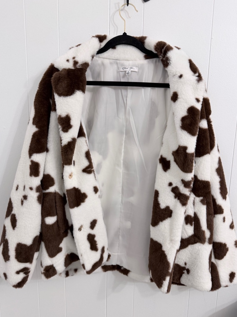Faux Fur Cow Print Coat in White and Brown